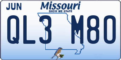 MO license plate QL3M8O