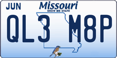 MO license plate QL3M8P