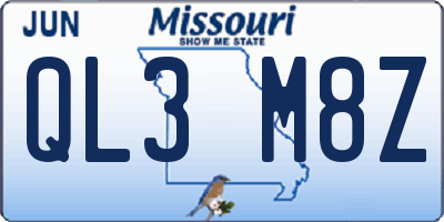 MO license plate QL3M8Z
