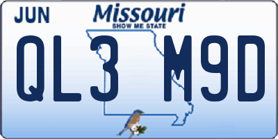 MO license plate QL3M9D