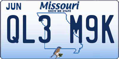 MO license plate QL3M9K