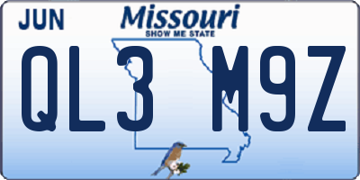 MO license plate QL3M9Z
