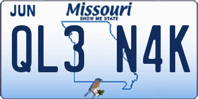MO license plate QL3N4K