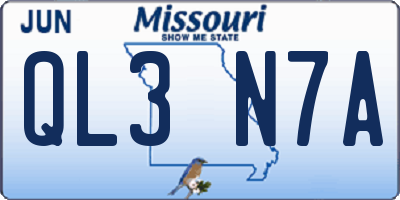 MO license plate QL3N7A