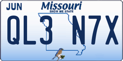 MO license plate QL3N7X