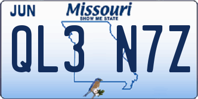 MO license plate QL3N7Z