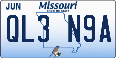 MO license plate QL3N9A