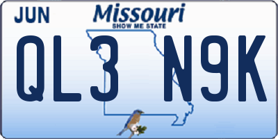 MO license plate QL3N9K