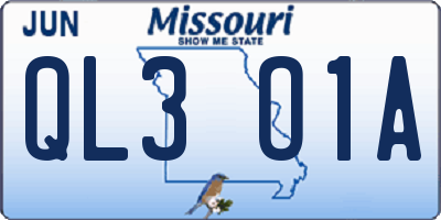MO license plate QL3O1A