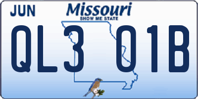 MO license plate QL3O1B