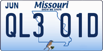 MO license plate QL3O1D