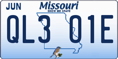 MO license plate QL3O1E