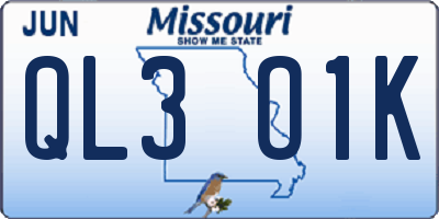 MO license plate QL3O1K