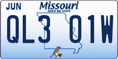 MO license plate QL3O1W