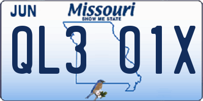 MO license plate QL3O1X