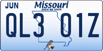 MO license plate QL3O1Z