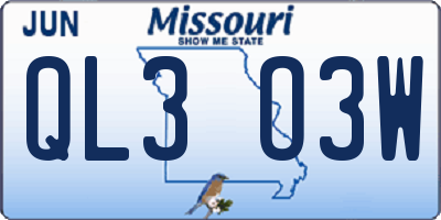 MO license plate QL3O3W
