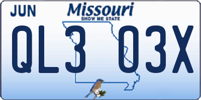 MO license plate QL3O3X
