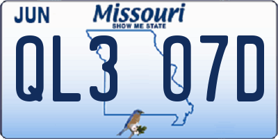 MO license plate QL3O7D