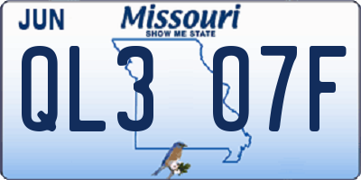 MO license plate QL3O7F
