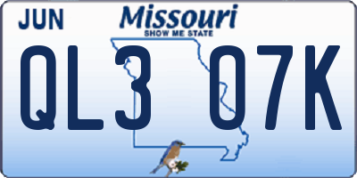 MO license plate QL3O7K