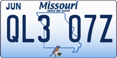 MO license plate QL3O7Z