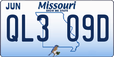 MO license plate QL3O9D