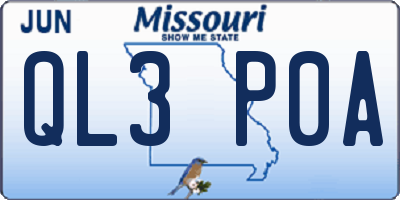 MO license plate QL3P0A