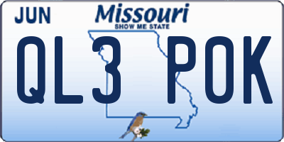 MO license plate QL3P0K