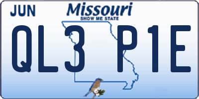 MO license plate QL3P1E