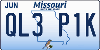 MO license plate QL3P1K