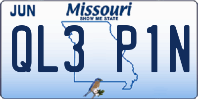 MO license plate QL3P1N