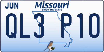 MO license plate QL3P1O