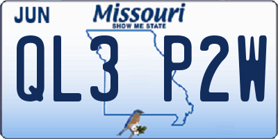 MO license plate QL3P2W