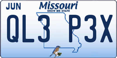 MO license plate QL3P3X