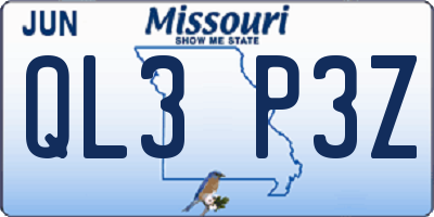 MO license plate QL3P3Z