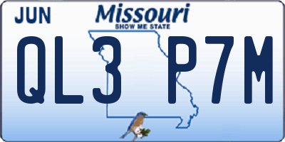 MO license plate QL3P7M