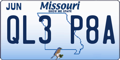 MO license plate QL3P8A