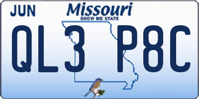 MO license plate QL3P8C