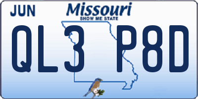 MO license plate QL3P8D