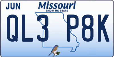 MO license plate QL3P8K