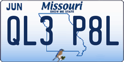 MO license plate QL3P8L