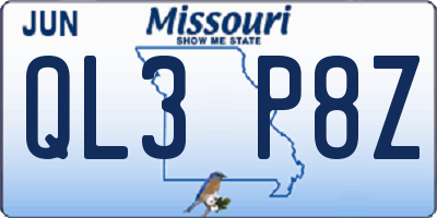 MO license plate QL3P8Z