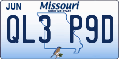 MO license plate QL3P9D