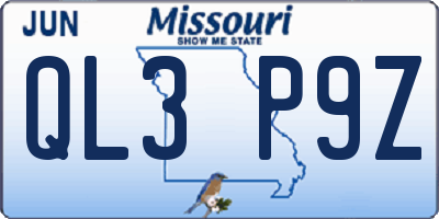MO license plate QL3P9Z