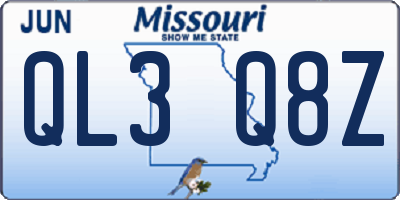 MO license plate QL3Q8Z