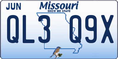 MO license plate QL3Q9X