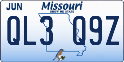 MO license plate QL3Q9Z