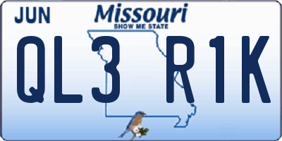 MO license plate QL3R1K