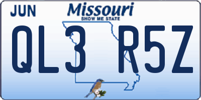 MO license plate QL3R5Z